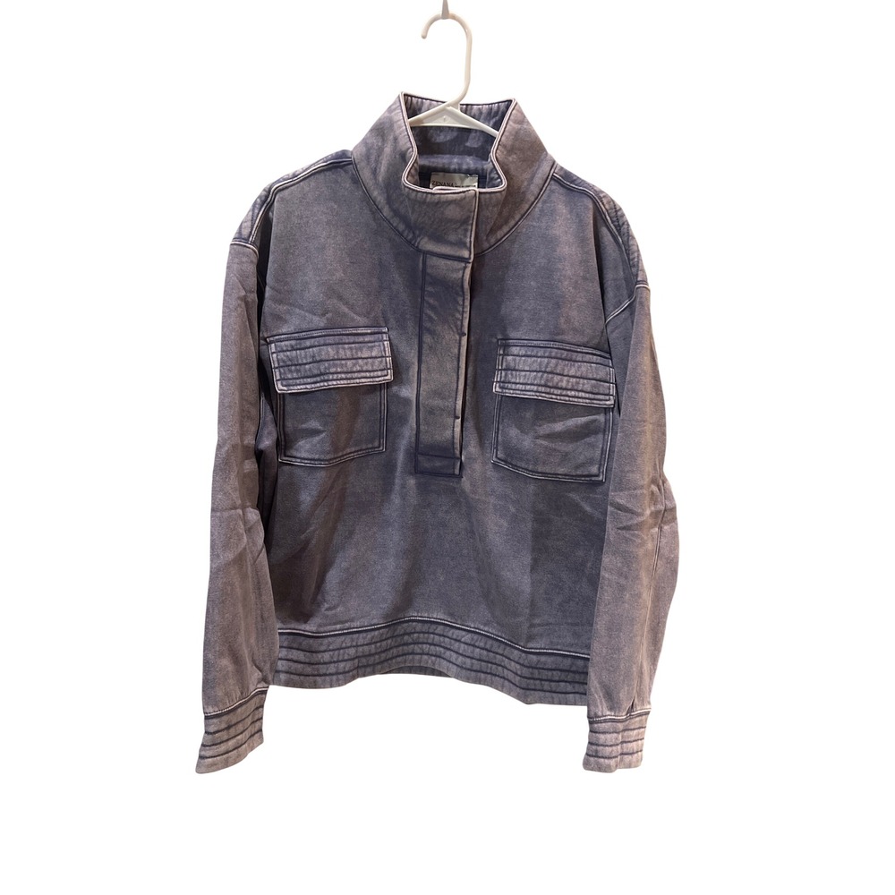 Zenana Purple/Gray Acid Wash Quarter Snap Sweatshirt Large - Picture 2 of 8